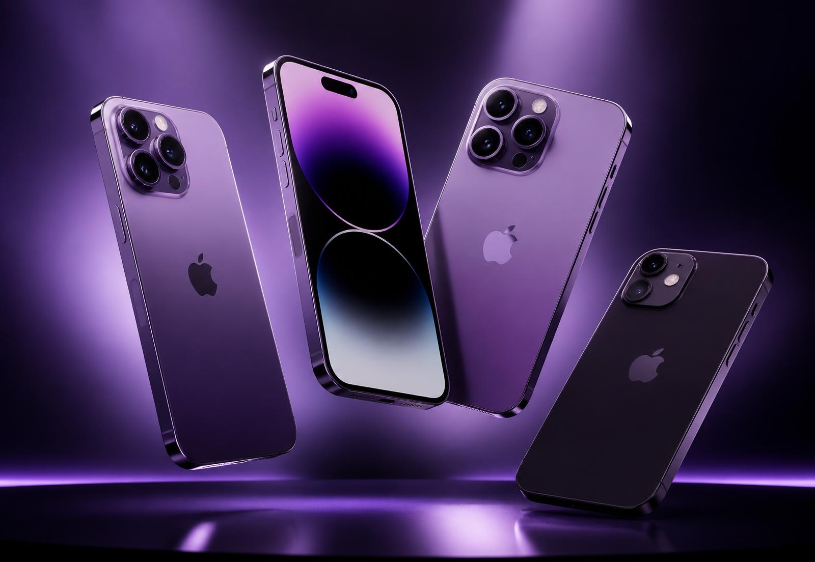 Varios iPhones usados certificados sobre fondo violeta